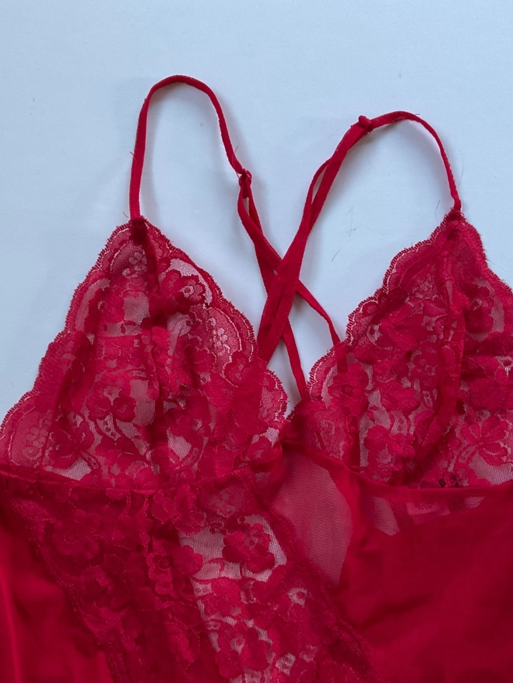 Frederick's of Hollywood Lace Mesh Babydoll Chemise Sz S Red Slip Dress Sexy Y2K - Picture 7 of 8